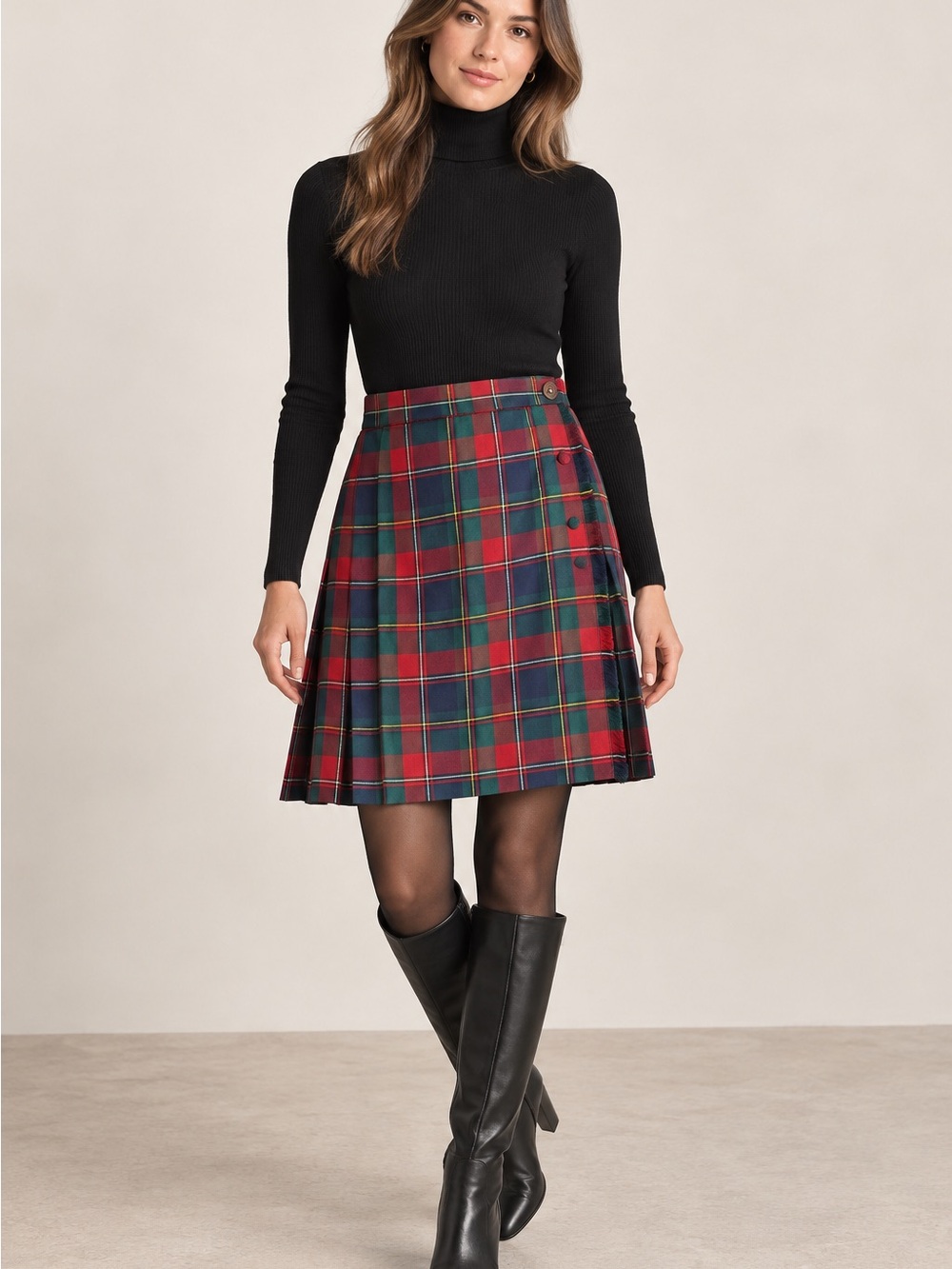 Vintage Bonda 100% Wool Tartan Plaid Wrap Skirt Made Canada Sz 14